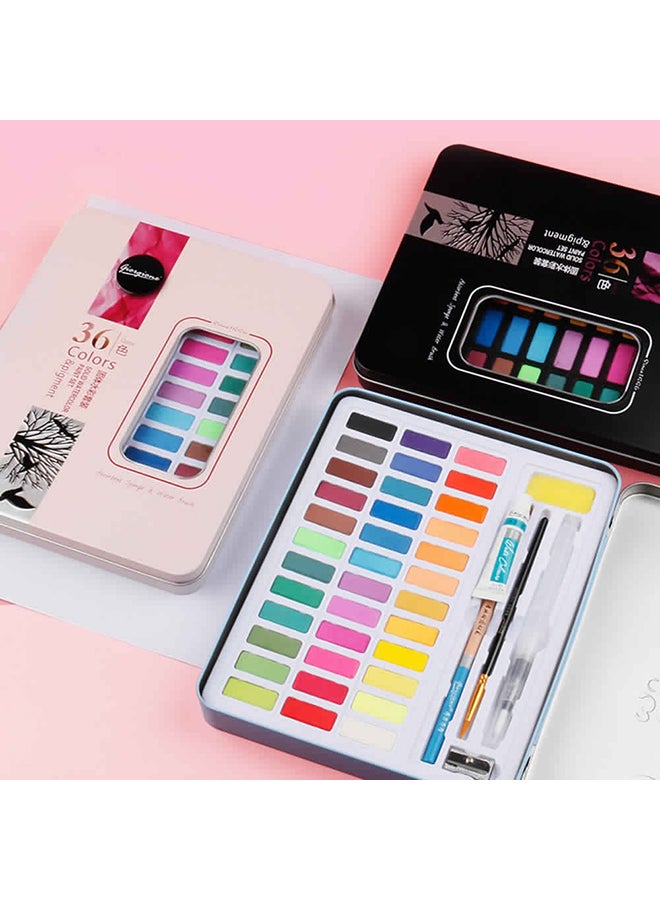 36 Colors Solid Watercolors Paints Set Pigment Drawing Painting With Water Brush Paintbrush Pencil Sponge Watercolor Paper For Artists Beginners Students Adults Blue 36 Colors Solid Watercolors Paints Set Pigment Drawing Painting With Water Brush Paintbrush Pencil Sponge Watercolor Paper For Artists Beginners Students Adults Blue